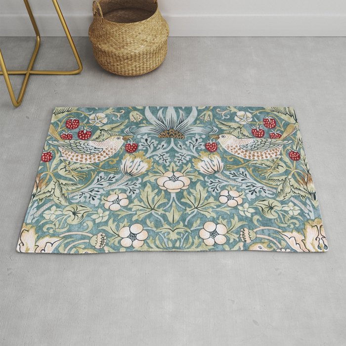 William Morris Strawberry Thief Detail Aqua Blue Turquoise Rug Gallery Image 1
