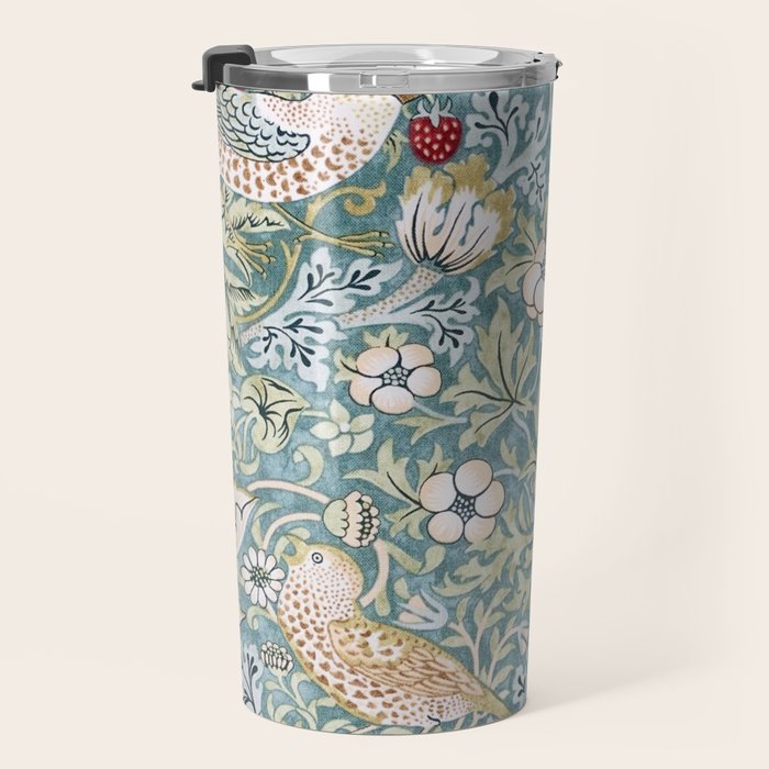 William Morris Strawberry Thief Detail Aqua Blue Turquoise Travel Mug Gallery Image 3