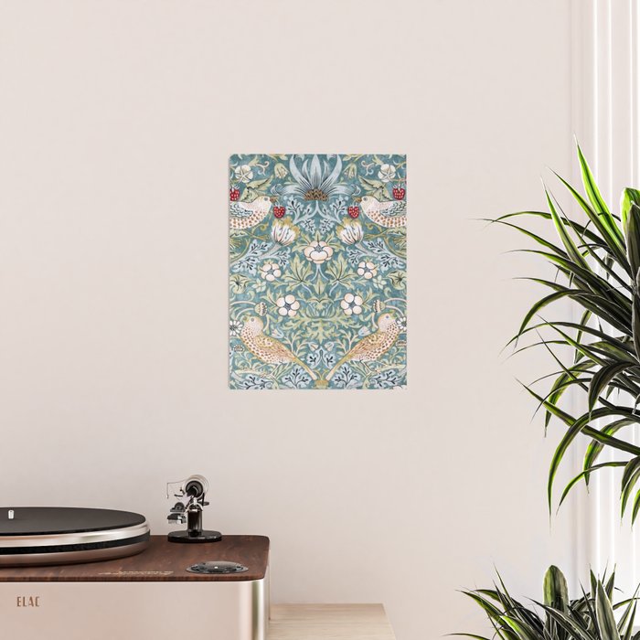 William Morris Strawberry Thief Detail Aqua Blue Turquoise Poster Gallery Image 2