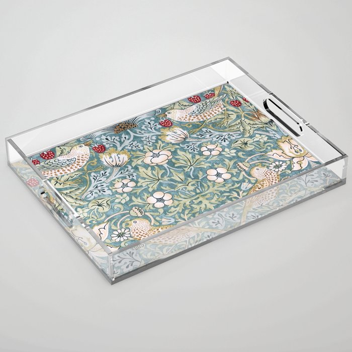 William Morris Strawberry Thief Detail Aqua Blue Turquoise Acrylic Tray Gallery Image 1