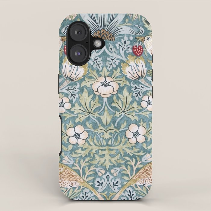 William Morris Strawberry Thief Detail Aqua Blue Turquoise iPhone Case Gallery Image 1