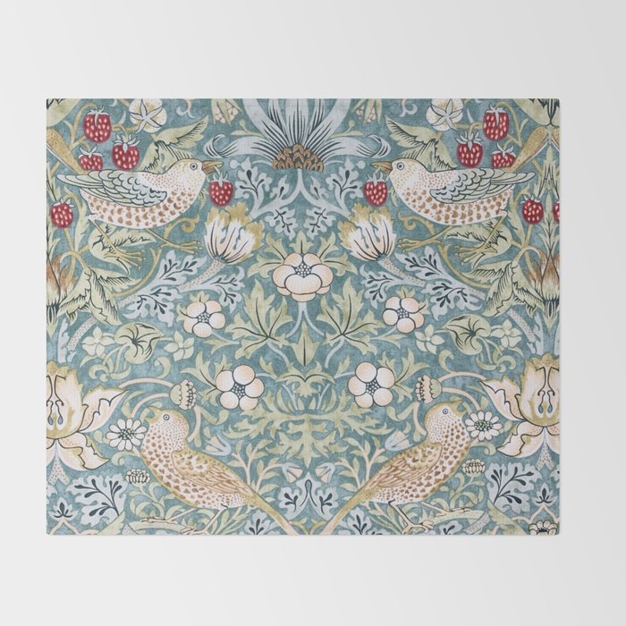 William Morris Strawberry Thief Detail Aqua Blue Turquoise Throw Blanket Gallery Image 2