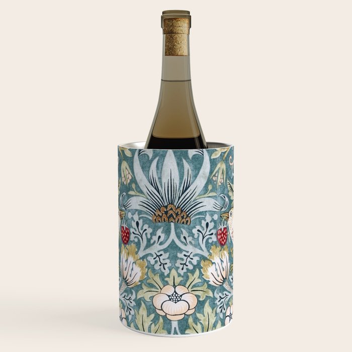 William Morris Strawberry Thief Detail Aqua Blue Turquoise Wine Chiller Gallery Image 1