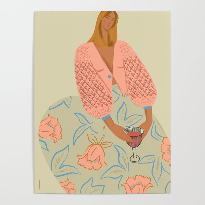  girl in pink with a glass Poster Gallery Image 1
