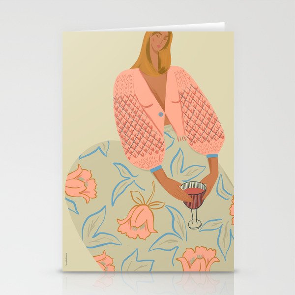  girl in pink with a glass Stationery Card Gallery Image 1