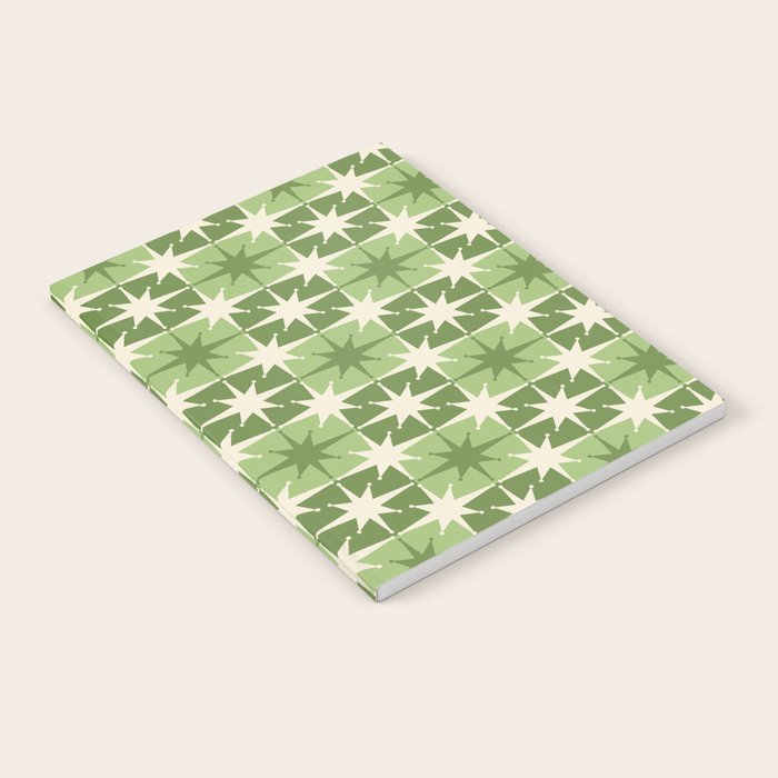 Mid Century Modern Atomic Stars Retro Checkered Starburst Pattern in Sage Olive Green Notebook Gallery Image 2