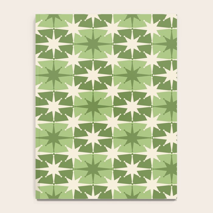 Mid Century Modern Atomic Stars Retro Checkered Starburst Pattern in Sage Olive Green Notebook Gallery Image 4