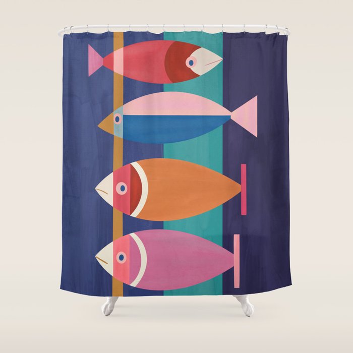 Colorful Abstract Fish Shower Curtain Gallery Image 1