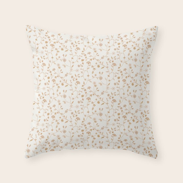 Tiny Chintz Floral - Ivory Pink Throw Pillow Gallery Image 1