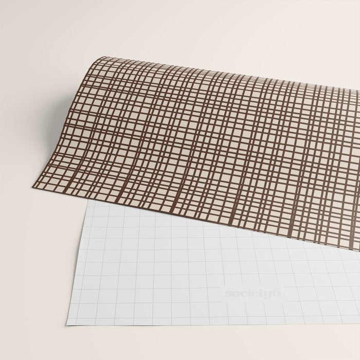 Mid Century Modern Fine Weave Minimalist Retro Woven Pattern in Dark Brown and Light Beige Wrapping Paper Gallery Image 2
