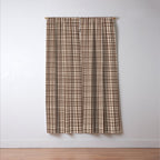Mid Century Modern Fine Weave Minimalist Retro Woven Pattern in Dark Brown and Light Beige Window Curtain Gallery Image 3