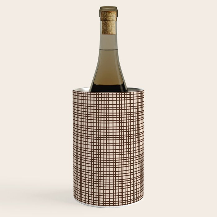 Mid Century Modern Fine Weave Minimalist Retro Woven Pattern in Dark Brown and Light Beige Wine Chiller Gallery Image 1