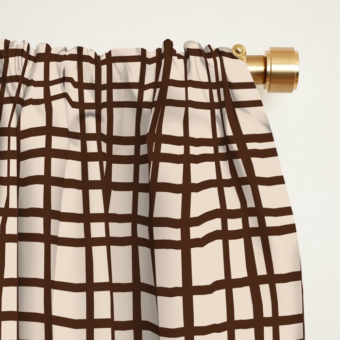 Mid Century Modern Fine Weave Minimalist Retro Woven Pattern in Dark Brown and Light Beige Window Curtain Gallery Image 2