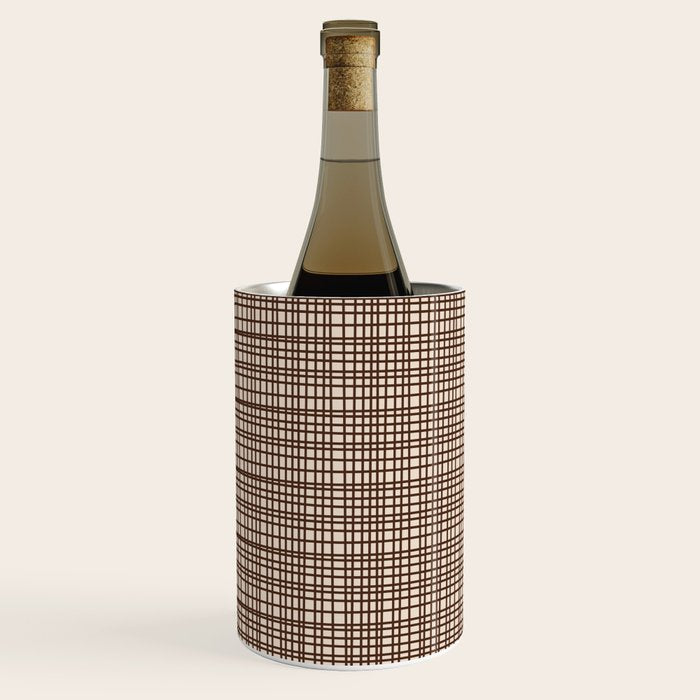Mid Century Modern Fine Weave Minimalist Retro Woven Pattern in Dark Brown and Light Beige Wine Chiller Gallery Image 2