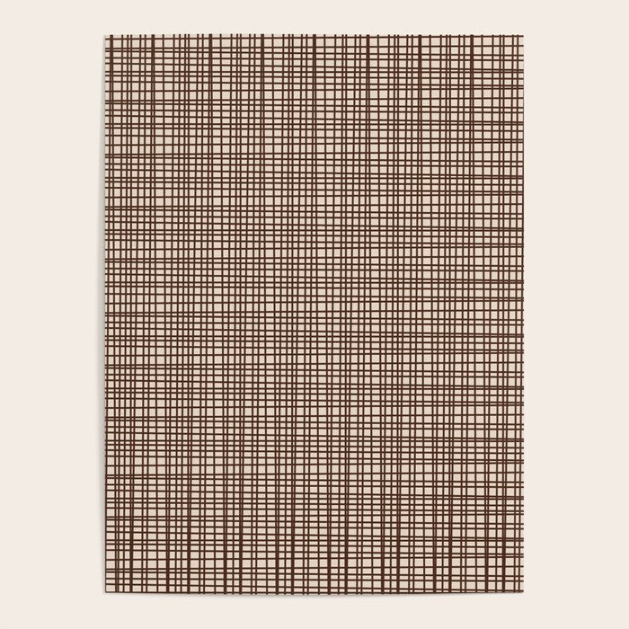 Mid Century Modern Fine Weave Minimalist Retro Woven Pattern in Dark Brown and Light Beige Poster Gallery Image 1