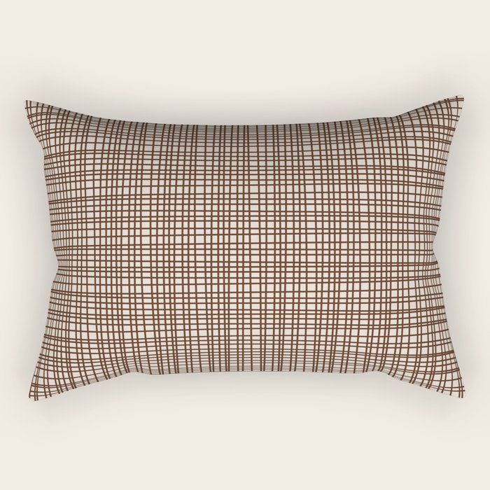 Mid Century Modern Fine Weave Minimalist Retro Woven Pattern in Dark Brown and Light Beige Rectangular Pillow Gallery Image 1