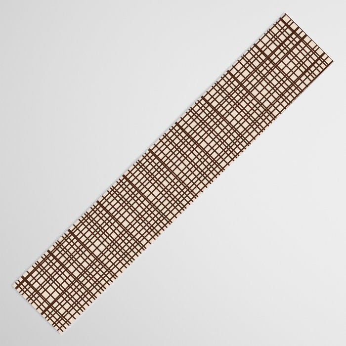 Mid Century Modern Fine Weave Minimalist Retro Woven Pattern in Dark Brown and Light Beige Table Runner Gallery Image 3