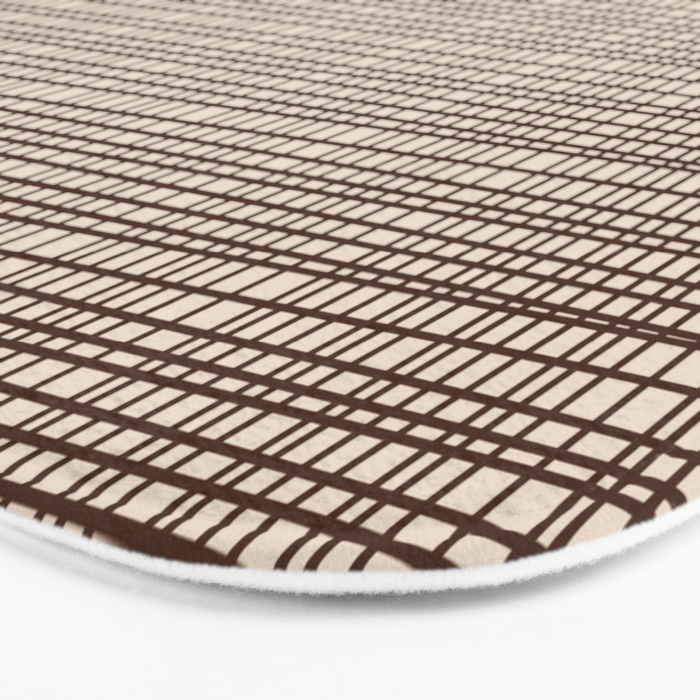 Mid Century Modern Fine Weave Minimalist Retro Woven Pattern in Dark Brown and Light Beige Bath Mat Gallery Image 3
