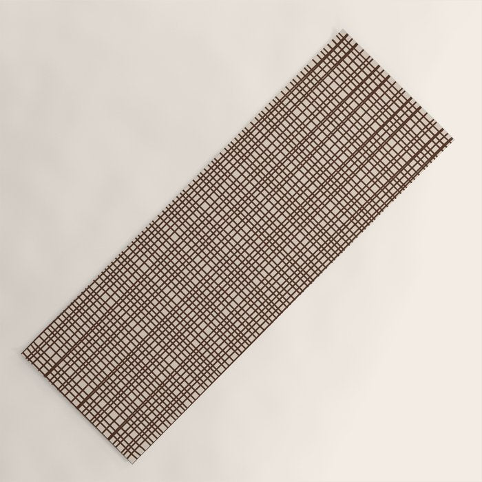 Mid Century Modern Fine Weave Minimalist Retro Woven Pattern in Dark Brown and Light Beige Yoga Mat Gallery Image 1