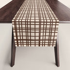 Mid Century Modern Fine Weave Minimalist Retro Woven Pattern in Dark Brown and Light Beige Table Runner Gallery Image 1