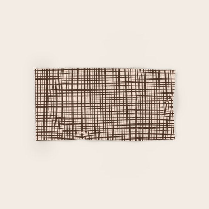 Mid Century Modern Fine Weave Minimalist Retro Woven Pattern in Dark Brown and Light Beige Bath Towel Gallery Image 1
