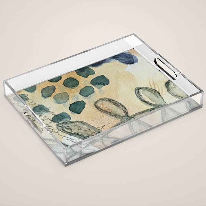 dreaming in color - watercolor mixed media botanical abstract Acrylic Tray Gallery Image 1