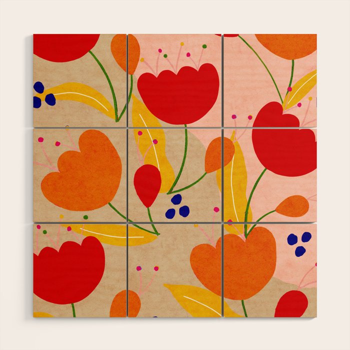 Red and Orange Flower print - Amsterdam Flower Market Wood Wall Art Gallery Image 1