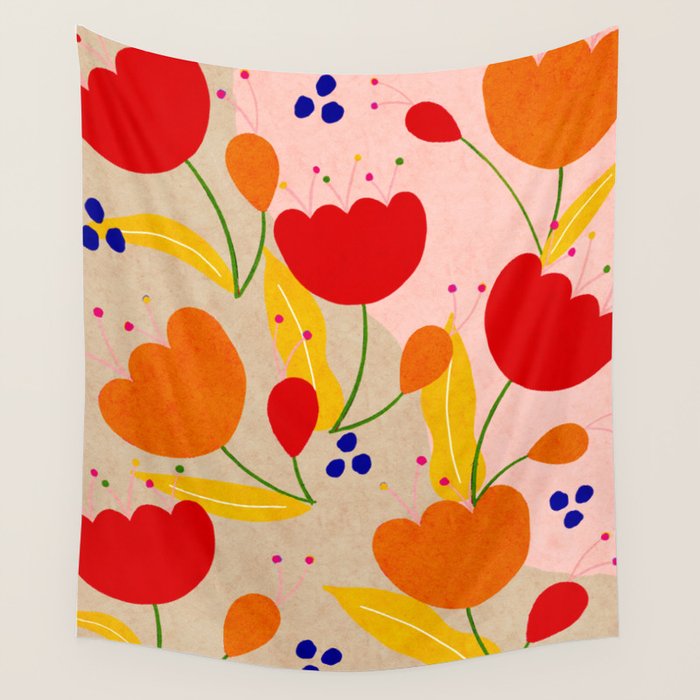 Red and Orange Flower print - Amsterdam Flower Market Wall Tapestry Gallery Image 1