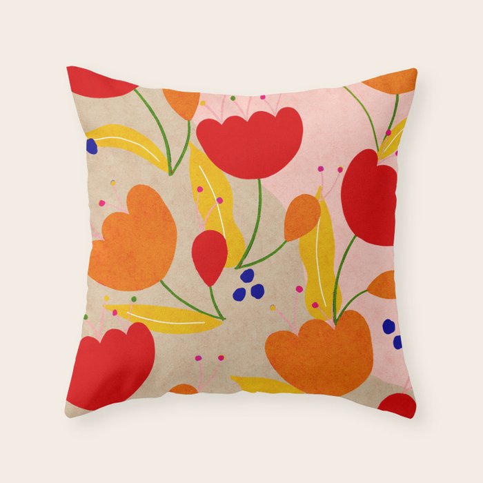 Red and Orange Flower print - Amsterdam Flower Market Throw Pillow Gallery Image 6