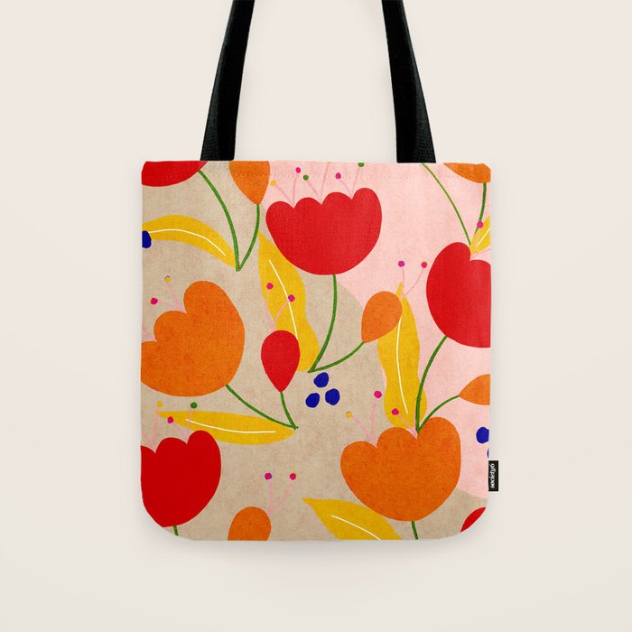 Red and Orange Flower print - Amsterdam Flower Market Tote Bag Gallery Image 1