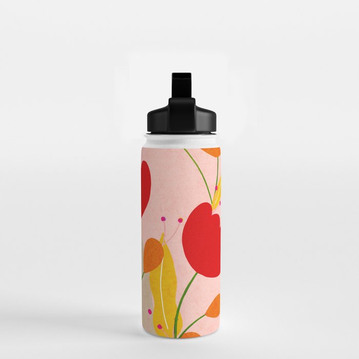 Red and Orange Flower print - Amsterdam Flower Market Water Bottle Gallery Image 2