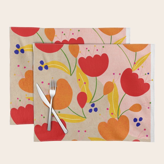 Red and Orange Flower print - Amsterdam Flower Market Placemat Gallery Image 1