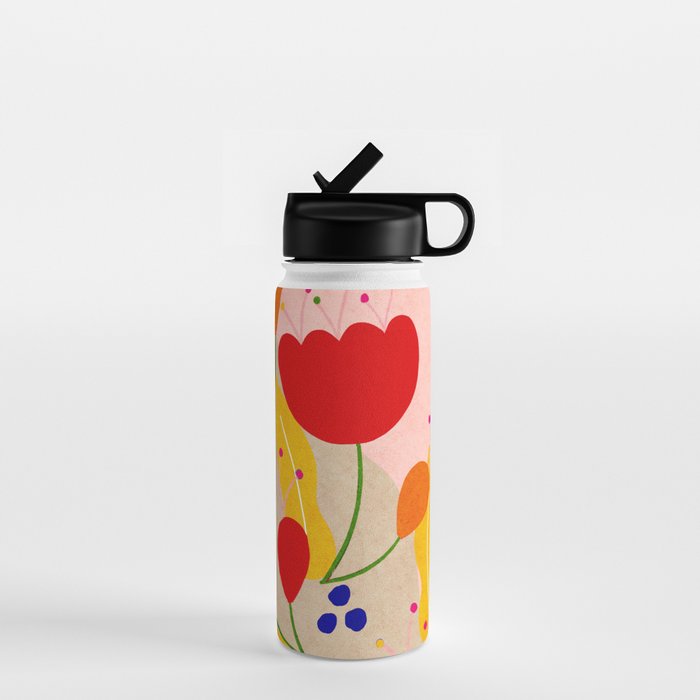 Red and Orange Flower print - Amsterdam Flower Market Water Bottle Gallery Image 1