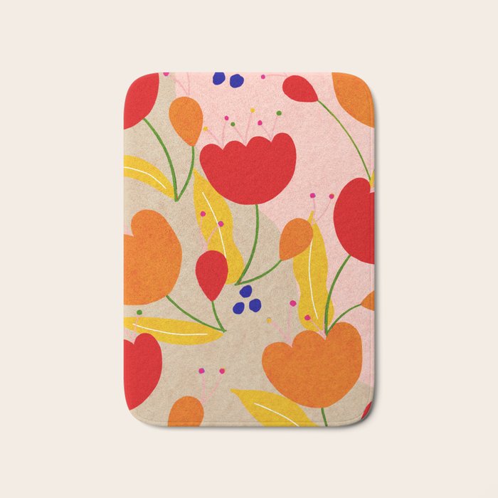 Red and Orange Flower print - Amsterdam Flower Market Bath Mat Gallery Image 1