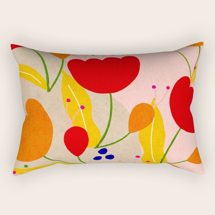 Red and Orange Flower print - Amsterdam Flower Market Rectangular Pillow Gallery Image 2