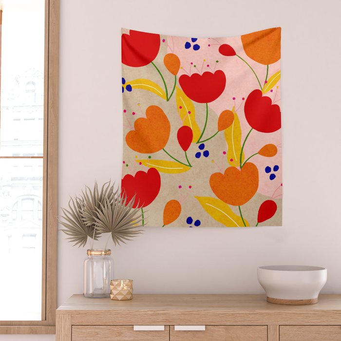 Red and Orange Flower print - Amsterdam Flower Market Wall Tapestry Gallery Image 2
