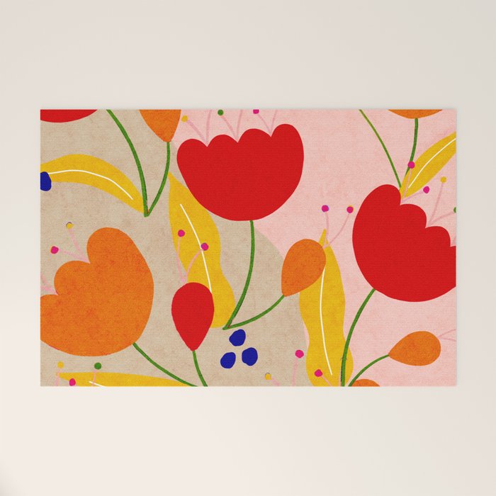 Red and Orange Flower print - Amsterdam Flower Market Welcome Mat Gallery Image 1