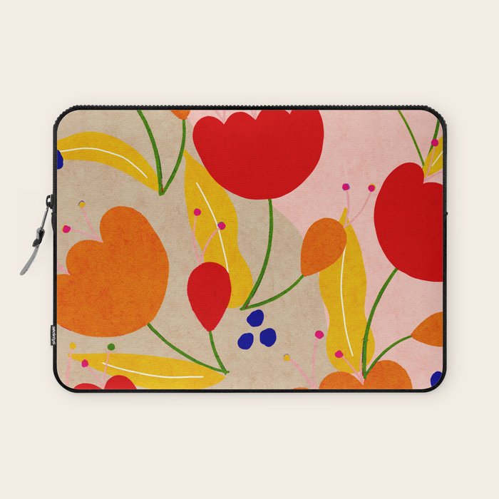 Red and Orange Flower print - Amsterdam Flower Market Laptop Sleeve Gallery Image 1