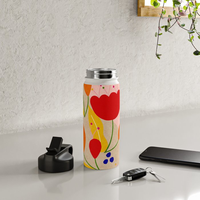 Red and Orange Flower print - Amsterdam Flower Market Water Bottle Gallery Image 4
