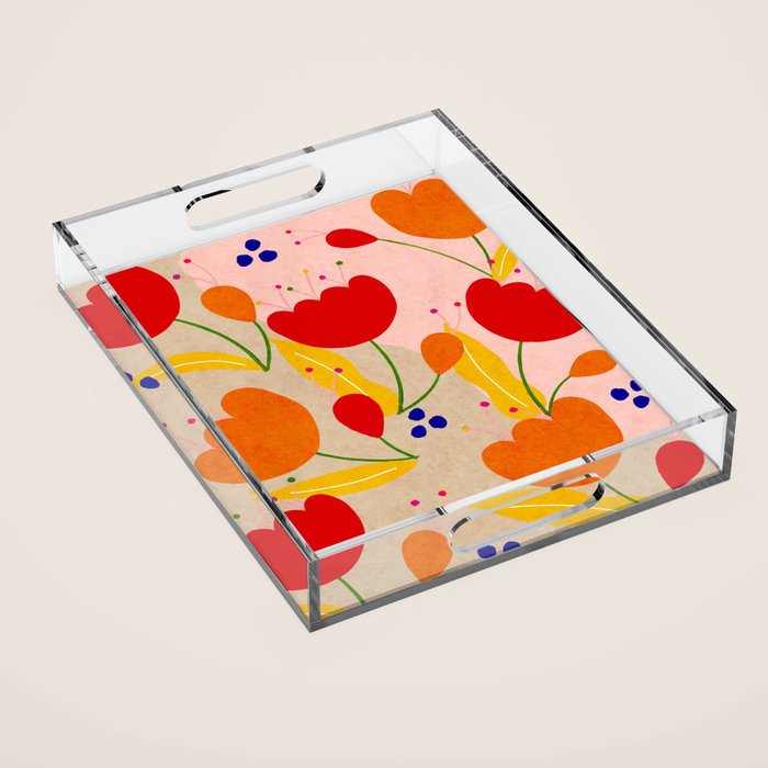 Red and Orange Flower print - Amsterdam Flower Market Acrylic Tray Gallery Image 1