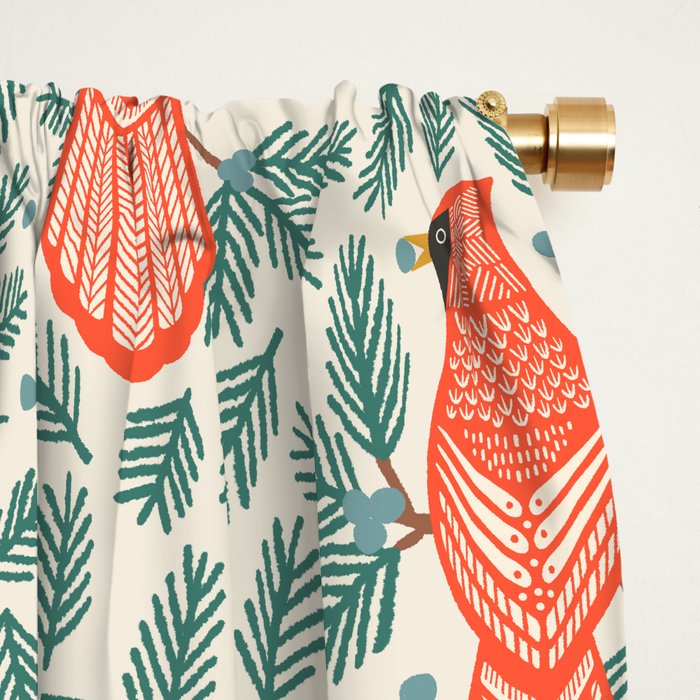 Cardinal Bird and Pine Branches Window Curtain Gallery Image 2