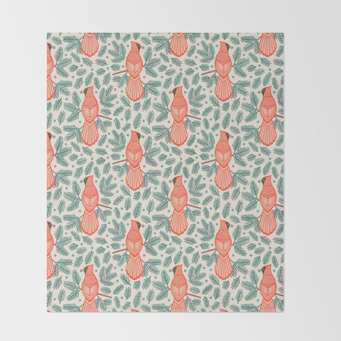 Cardinal Bird and Pine Branches Throw Blanket Gallery Image 2