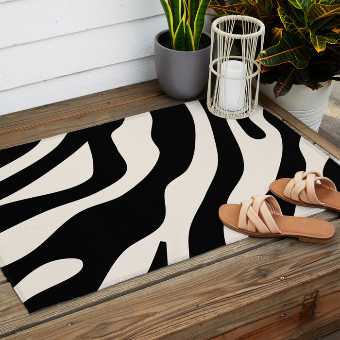 Vintage Retro Abstract Black Outdoor Rug Gallery Image 2