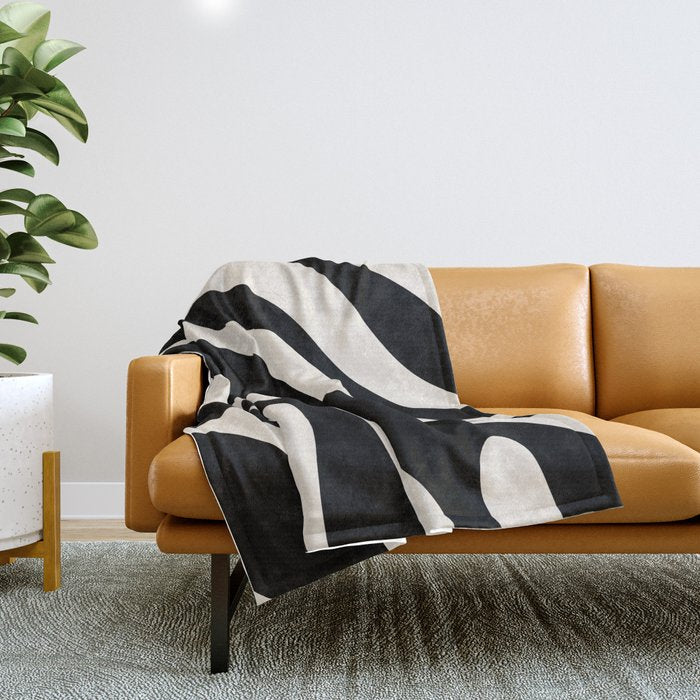 Vintage Retro Abstract Black Throw Blanket Gallery Image 1