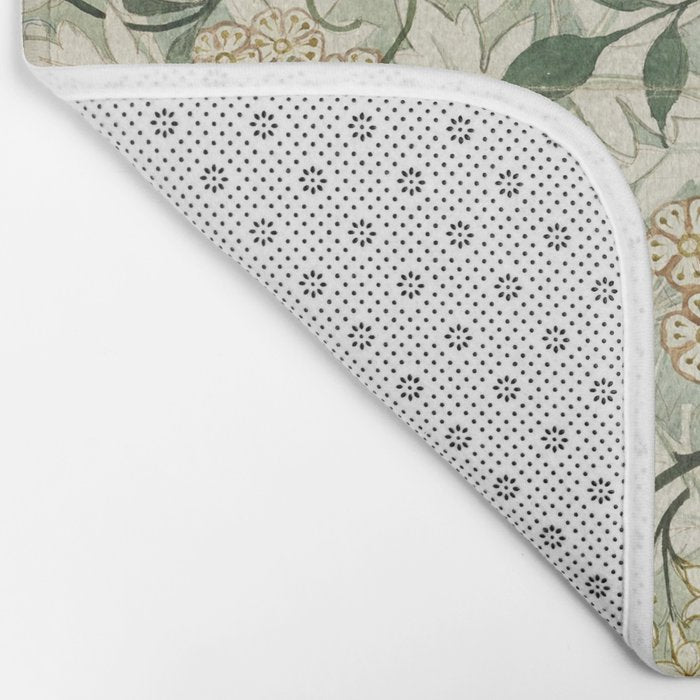 Shabby vintage ivory green rustic floral pattern Bath Mat Gallery Image 2
