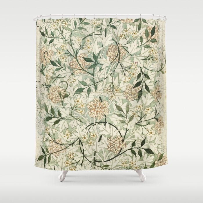 Shabby vintage ivory green rustic floral pattern Shower Curtain Gallery Image 1