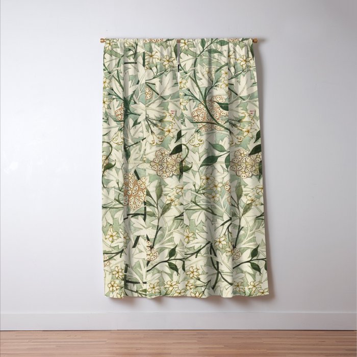 Shabby vintage ivory green rustic floral pattern Window Curtain Gallery Image 3