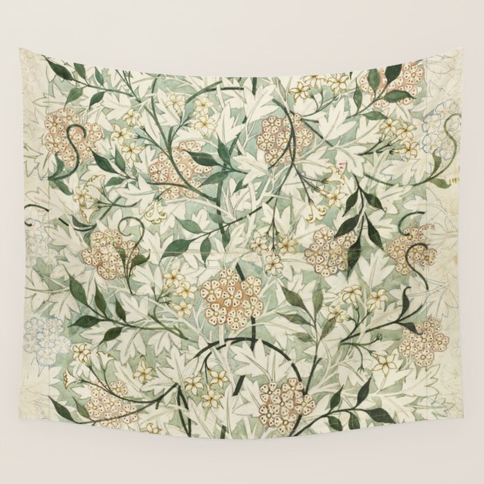 Shabby vintage ivory green rustic floral pattern Wall Tapestry Gallery Image 4