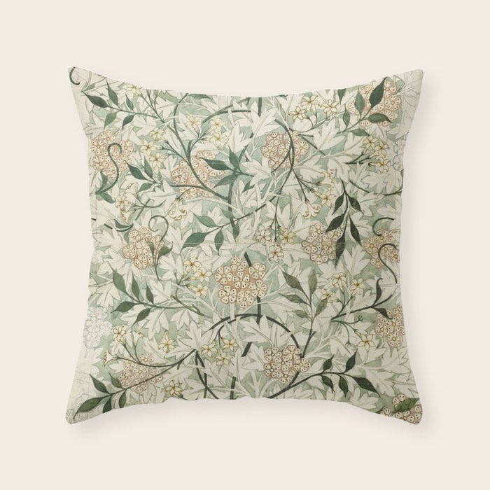 Shabby vintage ivory green rustic floral pattern Throw Pillow Gallery Image 6