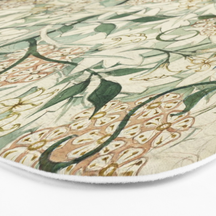 Shabby vintage ivory green rustic floral pattern Bath Mat Gallery Image 3